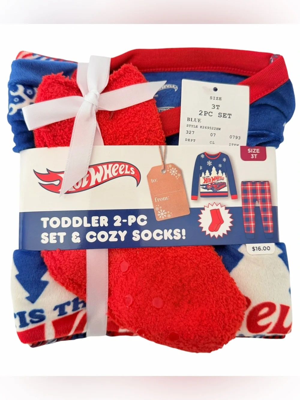 Hot Wheels Boys Christmas Pajama Set & Cozy Socks 3T